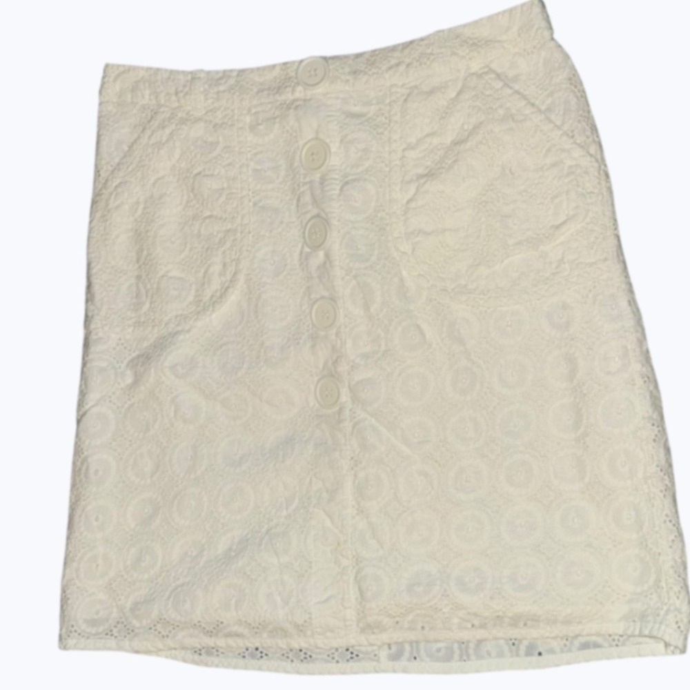 Worthington White Eyelet Lace Mini Skirt Button Front Cotton Lined Womens 14